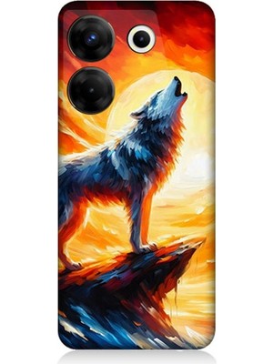 Tecno Camon 20 Pro 4g Uyumlu Kayalıkta Uluyan Kurt Yalnızlığı  Desenli Silikon Kılıf
