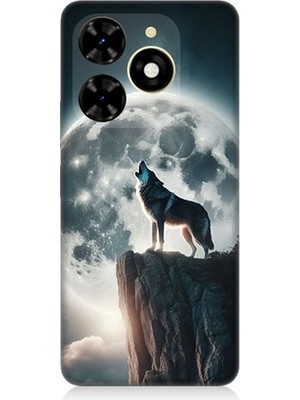 Tecno Spark 20 Uyumlu Dolunayda Uluyan Kurt  Desenli Silikon Kılıf