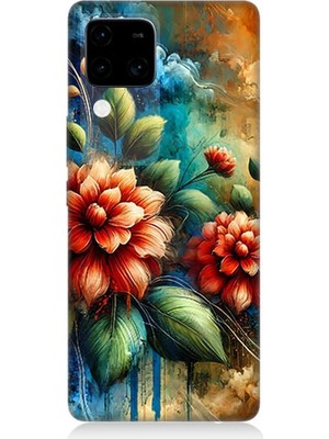 Vivo V30 Uyumlu Kırmızı Çiçek ve Tomurcuklar  Desenli Silikon Kılıf