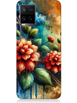 Vivo Y21S Uyumlu Kırmızı Çiçek ve Tomurcuklar  Desenli Silikon Kılıf