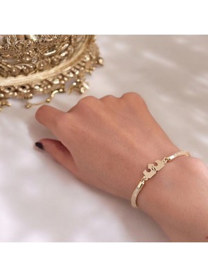 Archin Sonsuzluk Temalı 14 Ayar Altın Plakalı Hasır Kordonlu Taç Motifli Hediye Bileklik-461SEMBOL