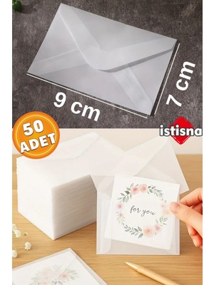 50 Adet Mini Şeffaf Zarf 7*9 cm Aydınger Zarf Transparan Zarf Kartvizit Düğün Davetiyeleri Zarfı