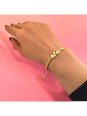 Archin Kral Kartal Temalı 14 Ayar Altın Plakalı Altın Rengi Derili Taç Motifli Hediye Bileklik-463SEMBOL