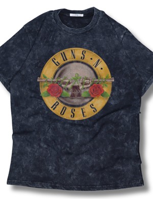 Oversize Guns N' Roses Baskılı Yıkamalı T-Shirt, Unisex Rock Band Temalı Retro Tişört