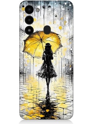 Tecno Spark 8c Uyumlu Yağmurda Sarı Şemsiye Altında  Desenli Silikon Kılıf