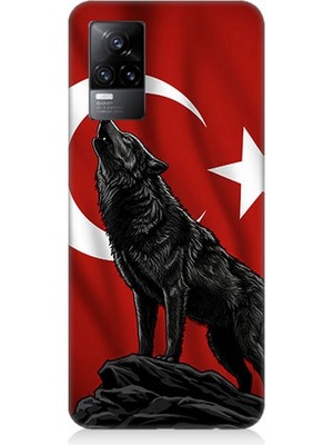 Vivo V21E Uyumlu Ay Yıldızlı Uluyan Kurt  Desenli Silikon Kılıf