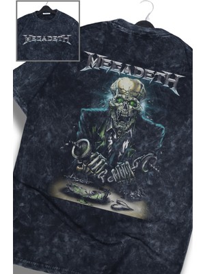 Oversize Skull Megadeth Sırt Baskılı Yıkamalı T-Shirt, Unisex Rock Band Temalı Retro Tişört