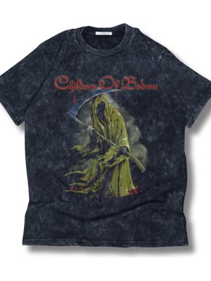 Oversize Children Of Bodom Baskılı Yıkamalı T-Shirt, Unisex Rock Band Temalı Retro Tişört