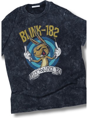 Oversize BLINK-182 F.ck You Since 92 Baskılı Yıkamalı T-Shirt, Unisex Rock Band Temalı Retro Tişört