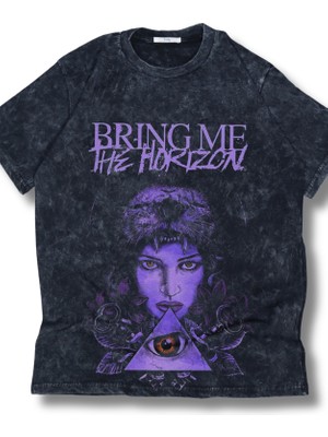 Oversize Purple Bring Me The Horizon Baskılı Yıkamalı T-Shirt, Unisex Rock Band Temalı Tişört