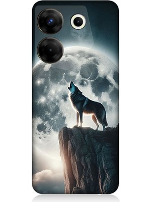 Tecno Camon 20S Pro Uyumlu Dolunayda Uluyan Kurt  Desenli Silikon Kılıf