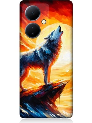 Vivo V29 Lite Uyumlu Kayalıkta Uluyan Kurt Yalnızlığı  Desenli Silikon Kılıf