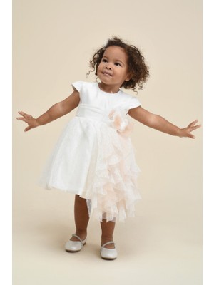 Simli Kumaş Fırfırlı Şifon Çiçek Detaylı Kız Çocuk Abiye