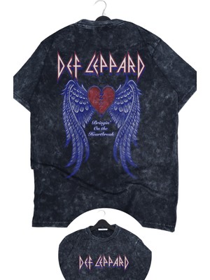 Oversize Def Leppard Sırt Baskılı Yıkamalı T-Shirt, Unisex Rock Band Temalı Vintage Tişört