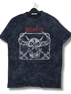 Oversize Megadeth Yazılı Yıkamalı T-Shirt, Unisex Rock Band Temalı Vintage Tişört