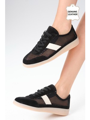 Mio Gusto Irina Hakiki Deri  Siyah Renk Fileli Kadın Spor Ayakkabı