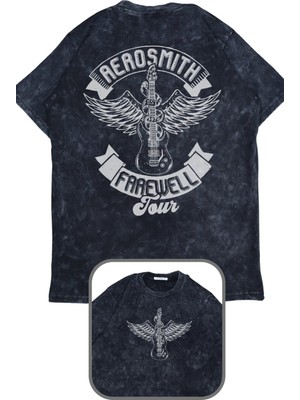 Oversize Aerosmith Farewell Tour Sırt Baskılı Yıkamalı T-Shirt, Unisex Rock Band Retro Tişört
