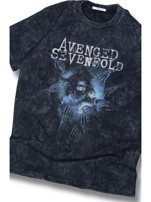 Oversize Horror Avenged Sevenfold Baskılı Yıkamalı T-Shirt, Unisex Rock Band Temalı Retro Tişört