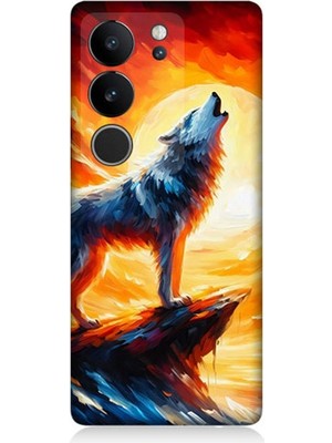Vivo V295G Uyumlu Kayalıkta Uluyan Kurt Yalnızlığı  Desenli Silikon Kılıf