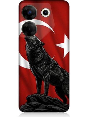 Tecno Camon 20S Pro Uyumlu Ay Yıldızlı Uluyan Kurt  Desenli Silikon Kılıf
