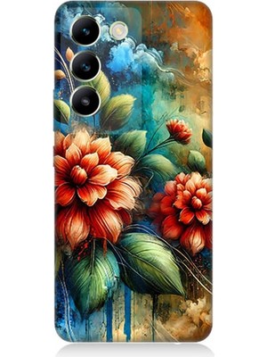 Vivo V30 Lite Uyumlu Kırmızı Çiçek ve Tomurcuklar  Desenli Silikon Kılıf