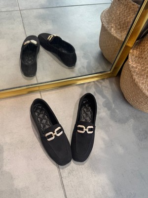 Siyah Süet Görünümlü Zincir Tokalı Loafer