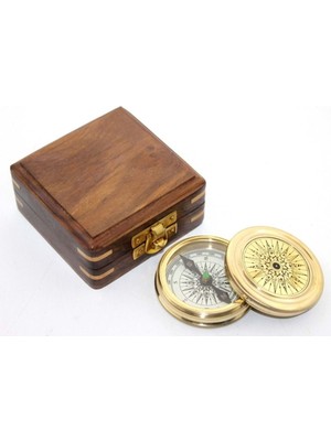 Ahşap Kutulu Pirinç Pusula 8*4 cm Model 3