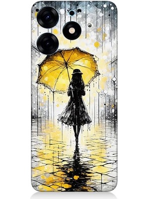 Tecno Spark 10 Pro Uyumlu Yağmurda Sarı Şemsiye Altında  Desenli Silikon Kılıf
