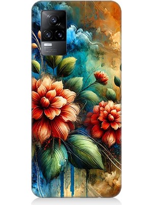 Vivo V21E Uyumlu Kırmızı Çiçek ve Tomurcuklar  Desenli Silikon Kılıf
