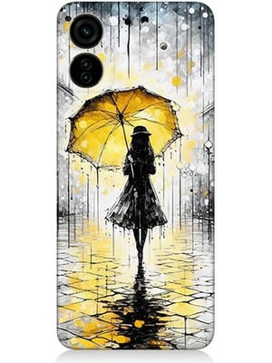 Tecno Spark 9 Pro Uyumlu Yağmurda Sarı Şemsiye Altında  Desenli Silikon Kılıf