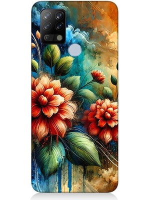 Tecno Pova Uyumlu Kırmızı Çiçek ve Tomurcuklar  Desenli Silikon Kılıf