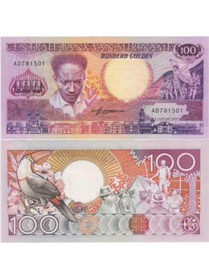 Banknoting Surinam 100 Gulden 1988 Tukan Kuşu Temalı. Çil Kondisyon.
