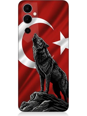 Tecno Pova Neo 2 Uyumlu Bayrak Önünde Uluyan Kurt  Desenli Silikon Kılıf