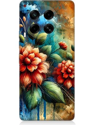 Tecno Camon 30 Uyumlu Kırmızı Çiçek ve Tomurcuklar  Desenli Silikon Kılıf