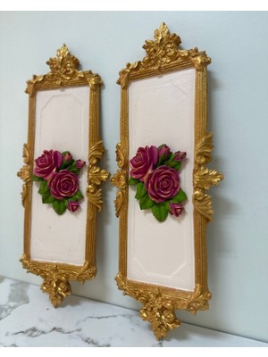 Dekoratif Gül Detaylı Tablo 2 Li Set