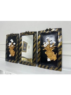 Dekoratif Vintage Duvar Panoları (50X33) 3lü Set , Ayna ve Tablo