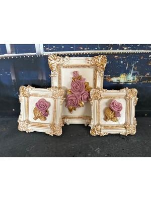 Çiçekli Tablo Set 3lü , Gül Detaylı  Masa Duvar Tablo
