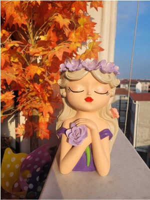 Dekoratif Kız Biblo Vazo Saksı Şekerlik Çok Amaçlı Dekoratif Biblo Süs El Yapımı 30CM