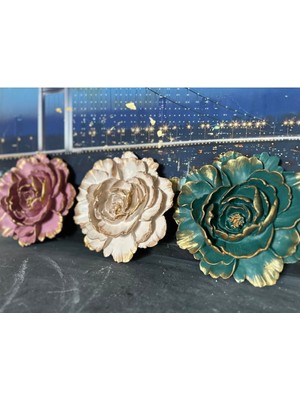 Lotus 3lü Duvar Çiçek , Dekoratif Duvar Süsü 21CM