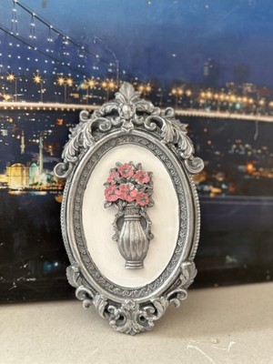Pembe Çiçekli Gümüş Tablo 22CM