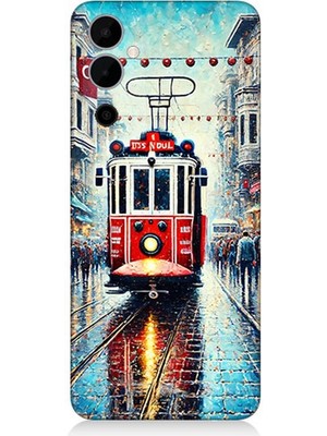 Tecno Pova Neo 2 Uyumlu Yağmurlu Sokakta Kırmızı Tramvay  Desenli Silikon Kılıf