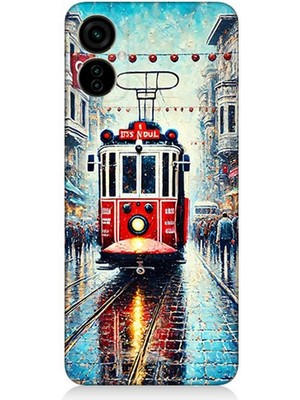 Tecno Camon 19 Neo Uyumlu Yağmurlu Sokakta Kırmızı Tramvay  Desenli Silikon Kılıf