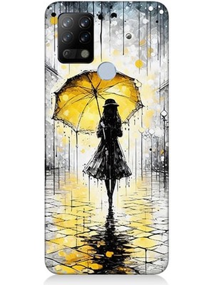 Tecno Pova Uyumlu Yağmurda Sarı Şemsiye Altında  Desenli Silikon Kılıf