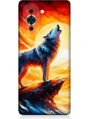Huaweı Nova 10 Se Uyumlu Kayalıkta Uluyan Kurt Yalnızlığı  Desenli Silikon Kılıf