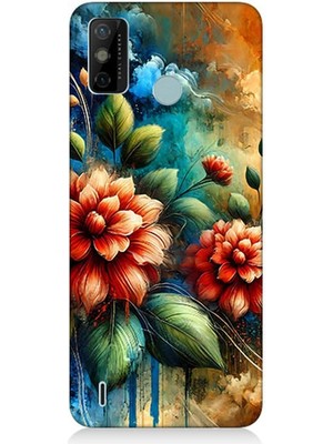 Tecno Spark 6 Go Uyumlu Kırmızı Çiçek ve Tomurcuklar  Desenli Silikon Kılıf