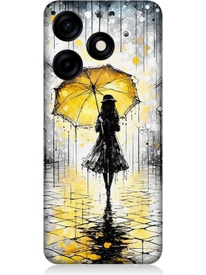 Tecno Spark 10C Uyumlu Yağmurda Sarı Şemsiye Altında  Desenli Silikon Kılıf