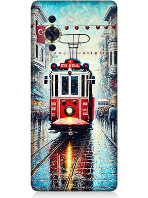 Huaweı Nova 10 Se Uyumlu Yağmurlu Sokakta Kırmızı Tramvay  Desenli Silikon Kılıf