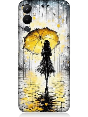 Tecno Pova 3 Uyumlu Yağmurda Sarı Şemsiye Altında  Desenli Silikon Kılıf