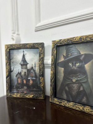 Vintage Dekoratif Duvar Tablo 2li Kedi ve Şato 20CM