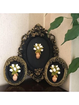 Çiçek Detaylı Duvar Dekorasyon 3 Lü Tablo Set